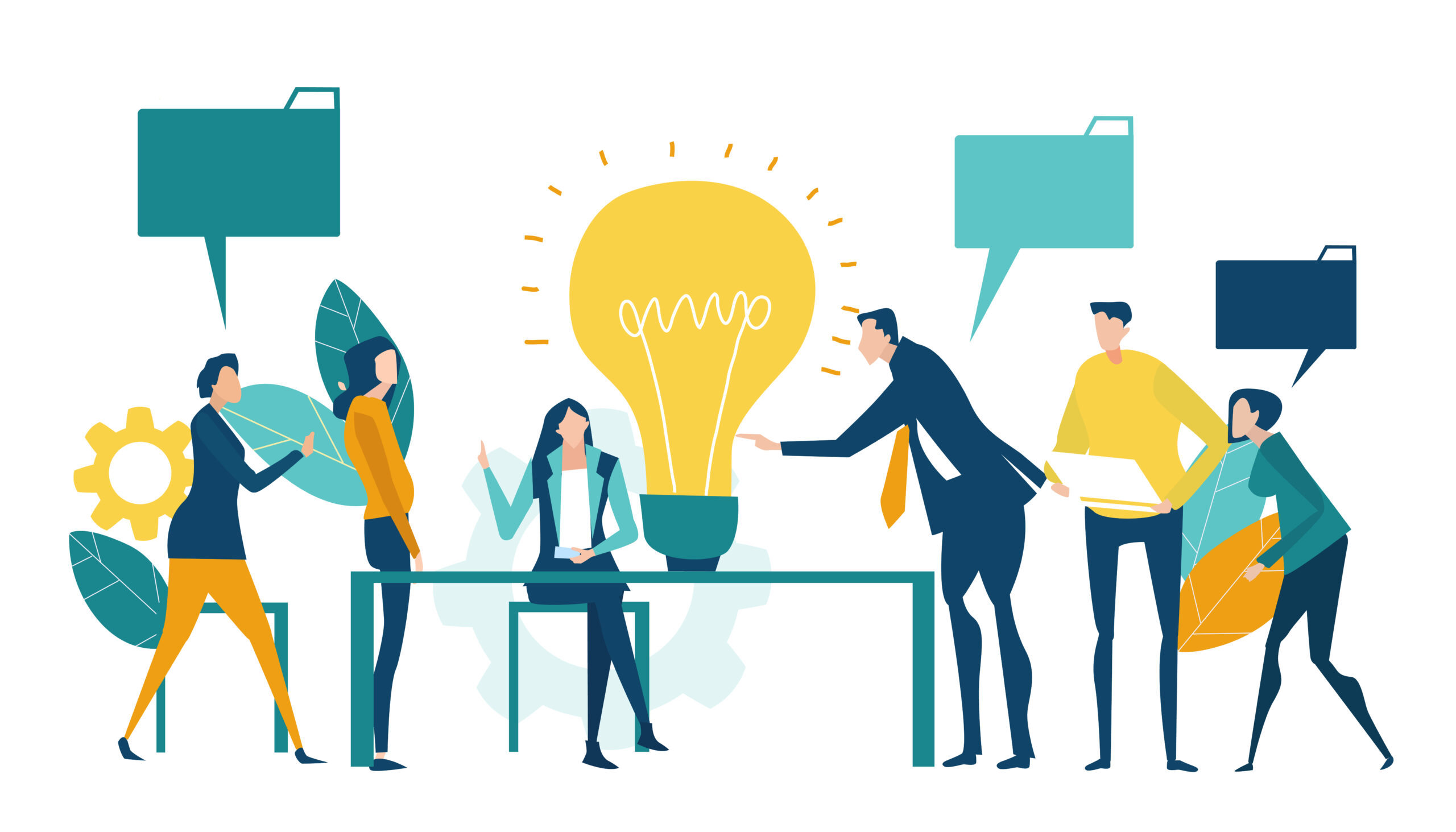 Team of professional people talking over the meeting. light bulb